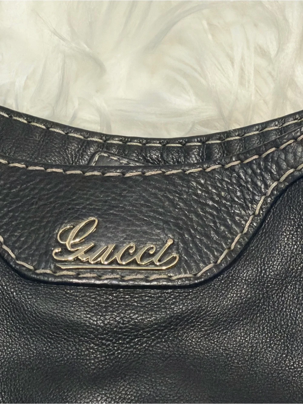 Authentic Gucci Black Leather Shoulder Bag with Gold Hardware